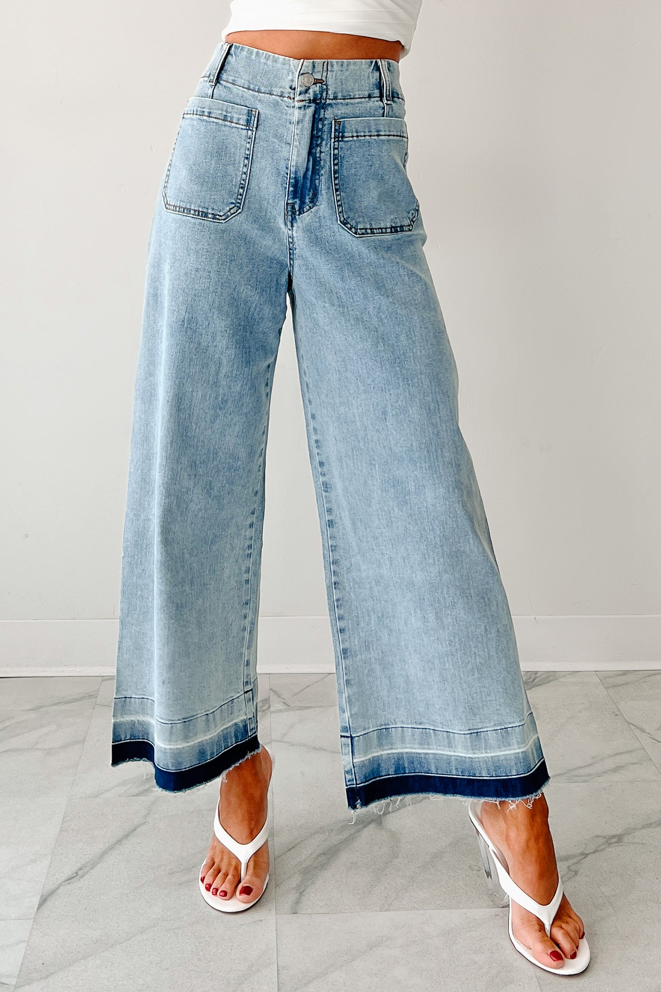 Lola Dyed Hem Wide Leg Crop Jeans (Denim)