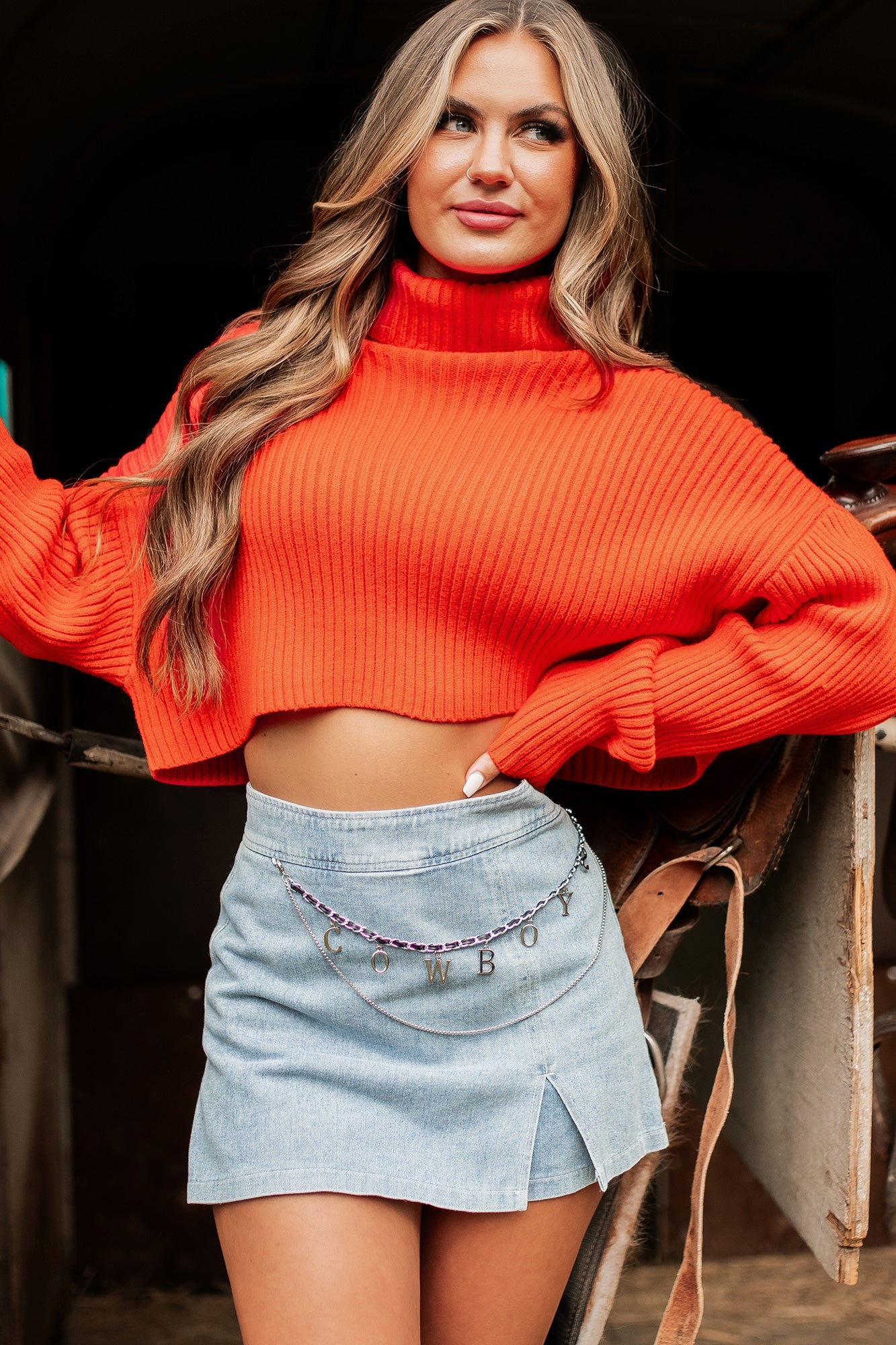 Pamela Turtleneck Crop Sweater (Orange)