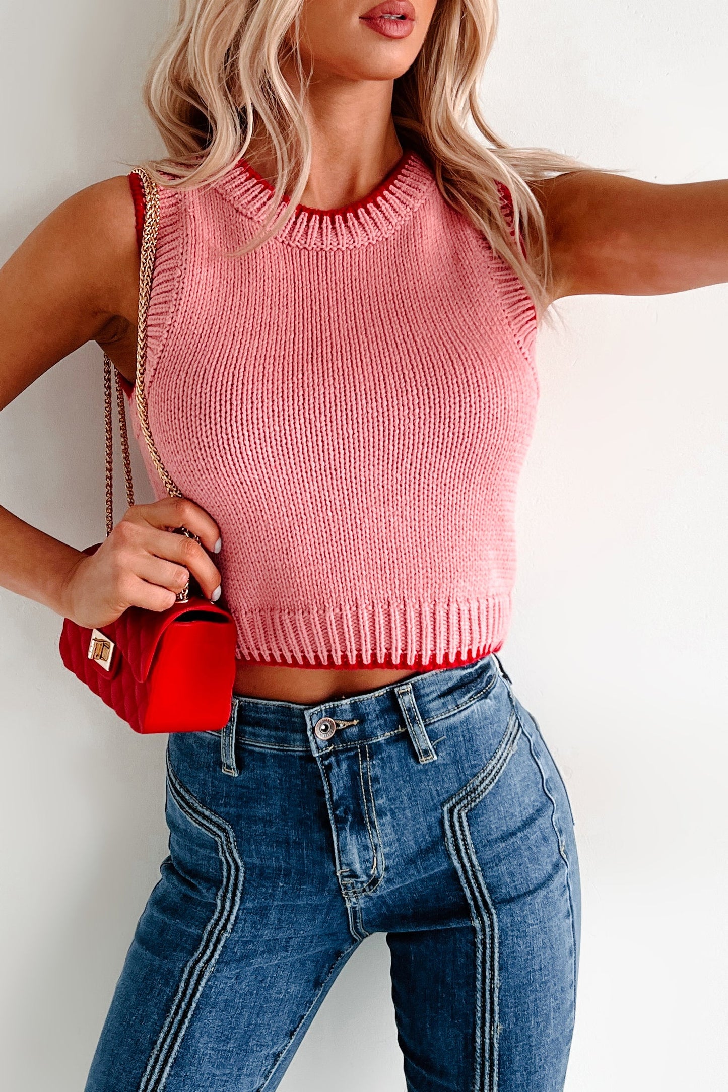 Sending You Hugs Sleeveless Knit Top (Blush/Red)
