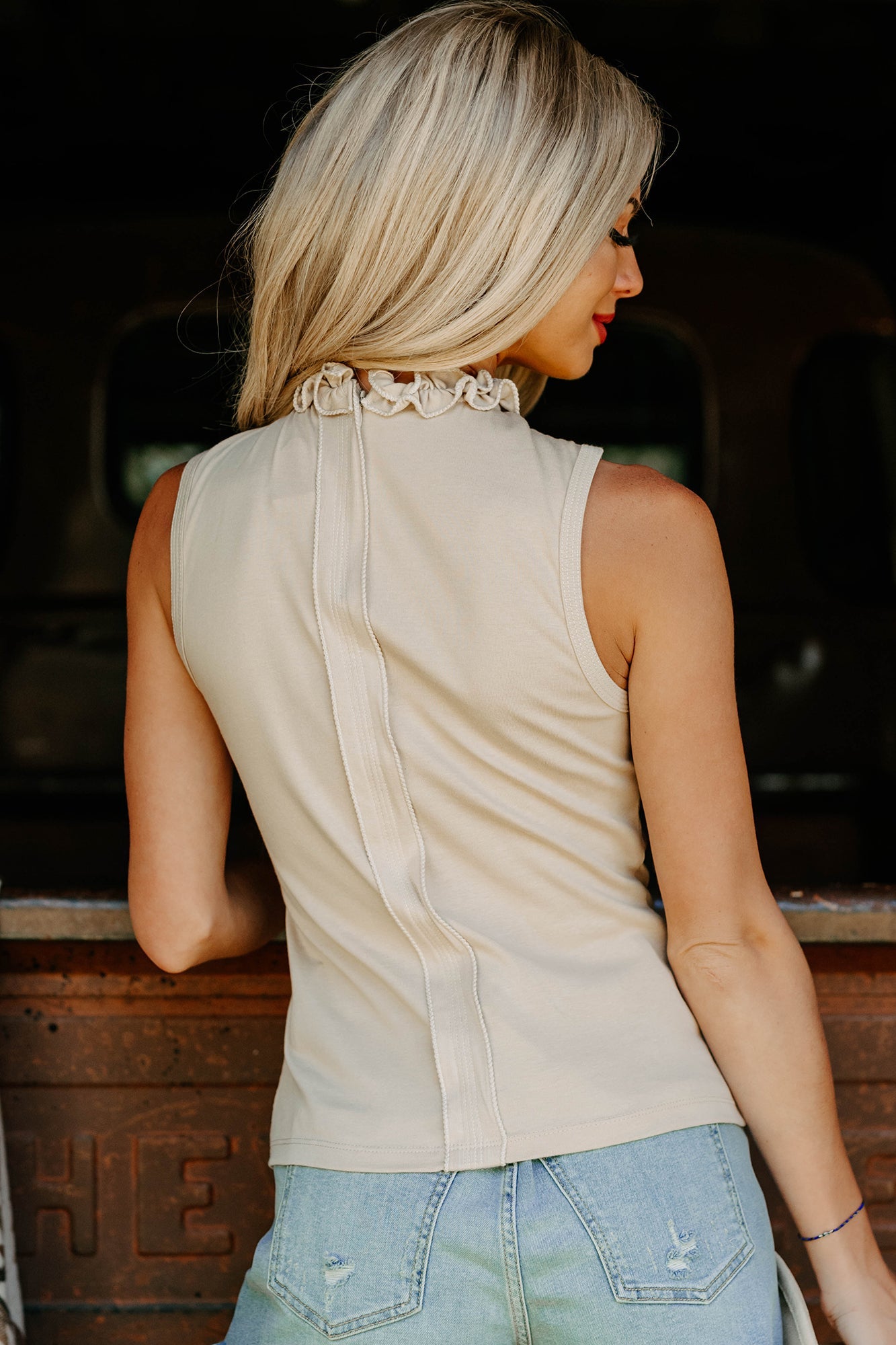 Rodeo Ready Embroidered Ruffle Top (Sand)