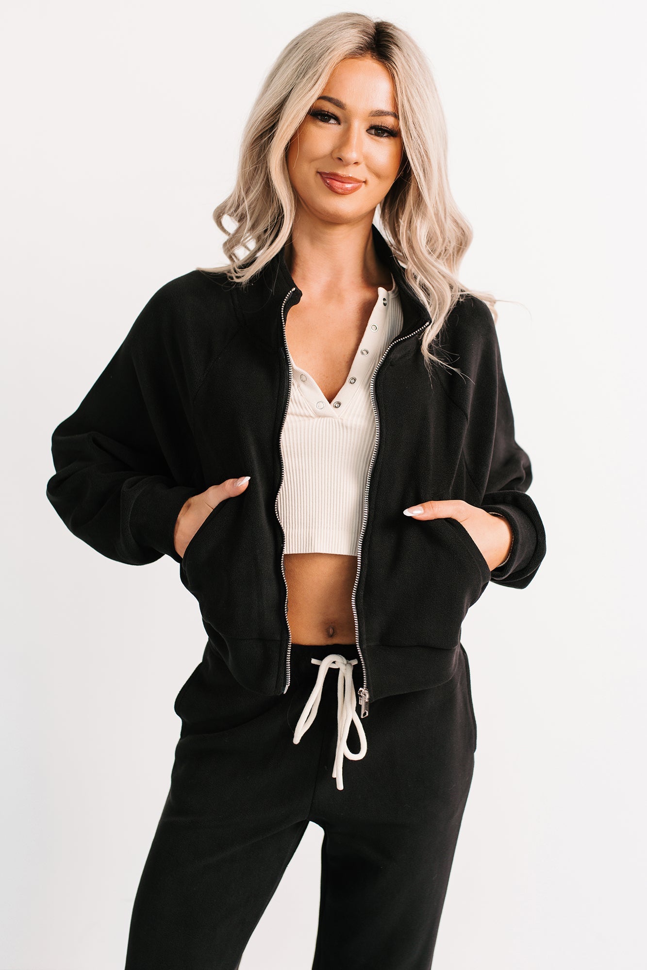 On The Field Fleece High Neck Track Jacket (Black)
